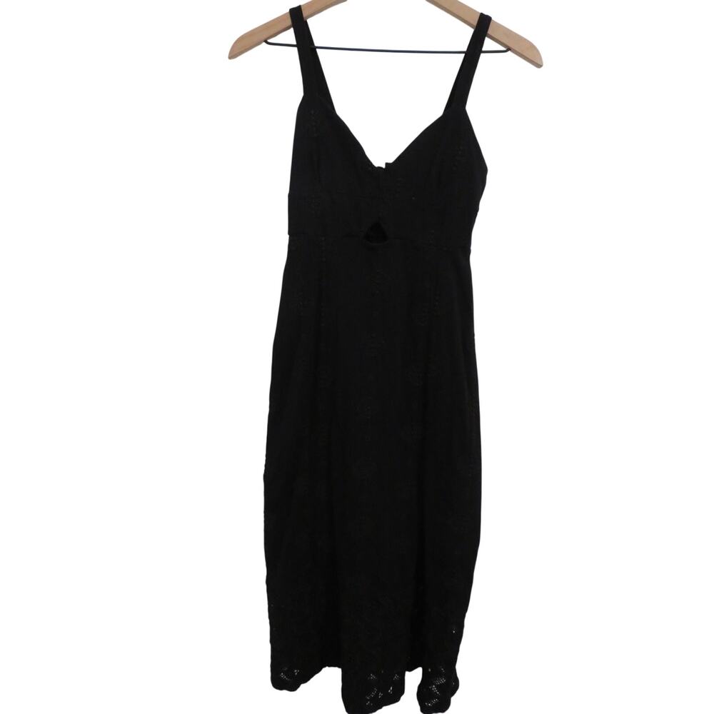 Desigual Women Sz M Black Romina Embroidered Midi Dress Sleeveless Boho Romantic